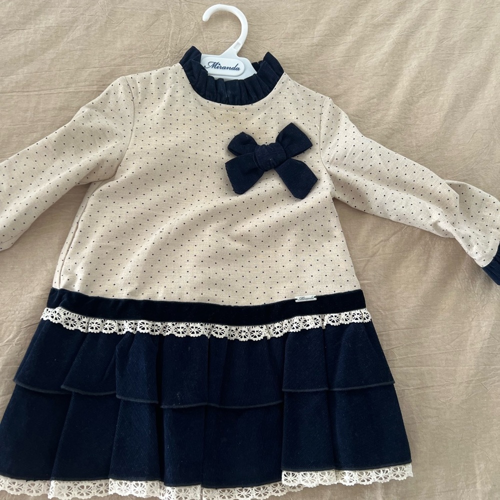 Miranda Navy and Cream Kids Spanish Dress.